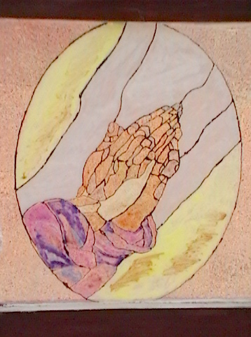 Praying Hands on Stained Glass